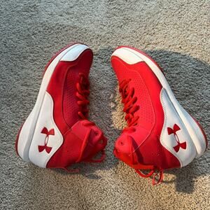 UA Under Armour Jet Women’s Red & White Basketball Shoes Size 10.5 Lace Up